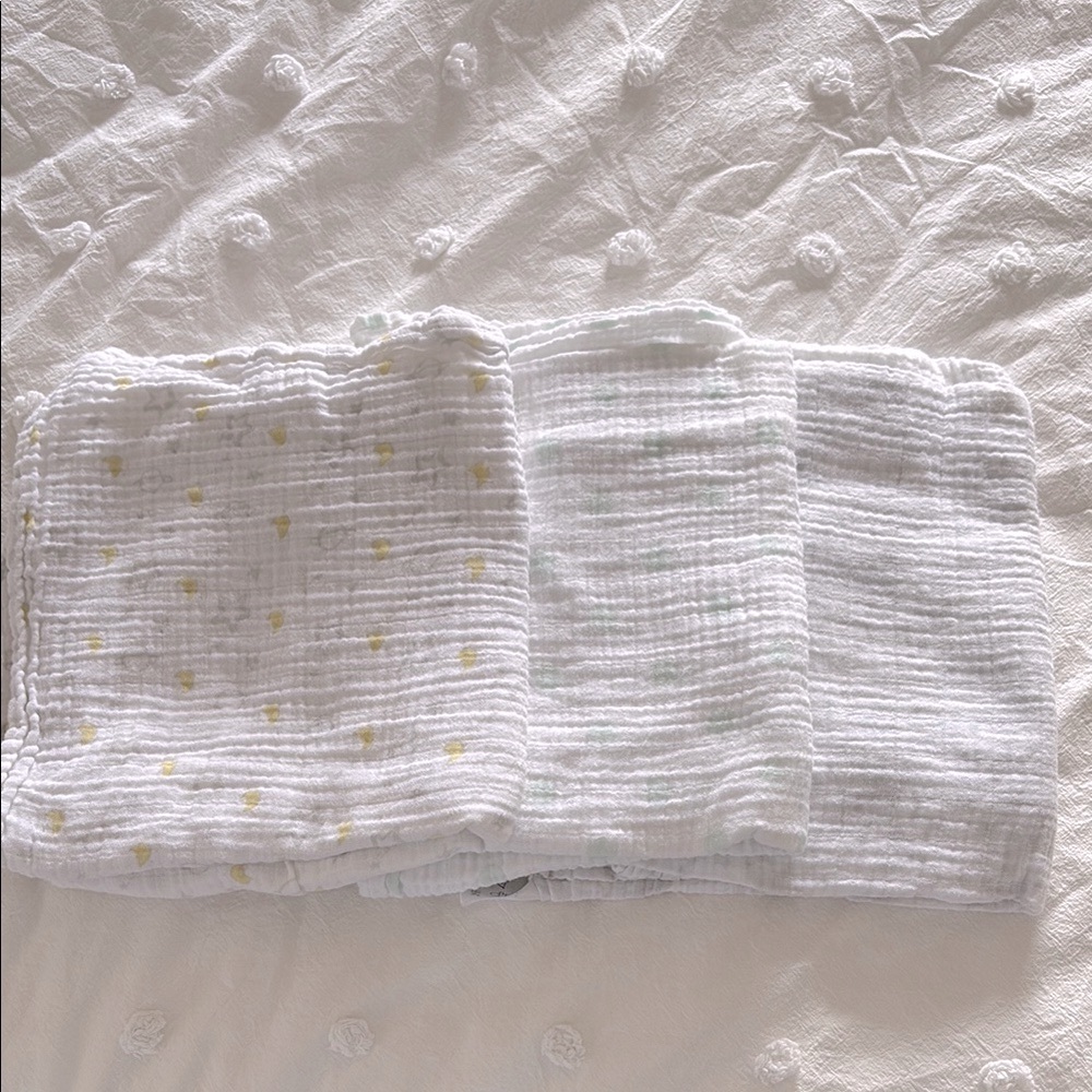Swaddle Designs Set of Three White Muslin Cloths with Patterns